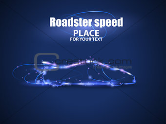 Motion design. Roadster particles, symbolizing speed. Blur and light isolated on black background. Vector illustration
