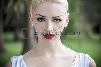 Beautiful Blond Woman in White Dress