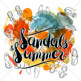 Sandals and Summer on abstract background