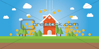property value with gold coin money falling from sky