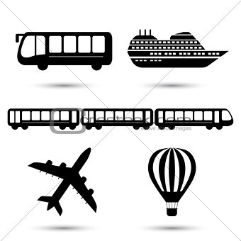 Vector illustration of black transport icons