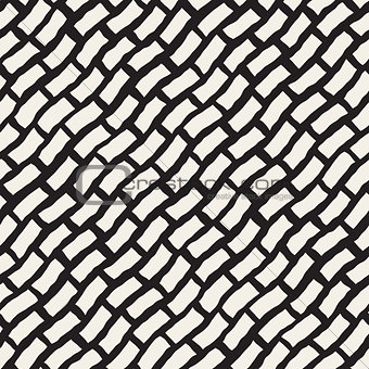 Vector Seamless Black And White Hand Drawn Diagonal Rectangles Pattern