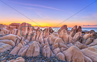 Ancient rock plain dawn coastline