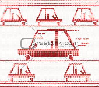 Red knitted car. Vector illustration.