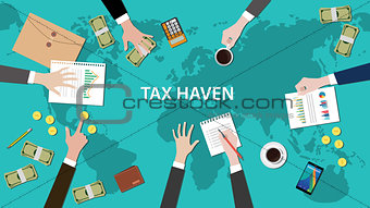 tax haven panama papers concept with money world map document