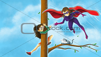 Superhero saving girl
