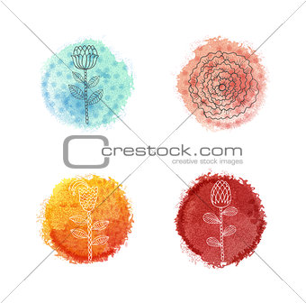 Vector watercolor round spots with hand drawn
