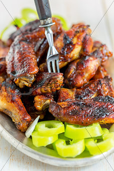 Delicious chicken wings in a sweet glaze.