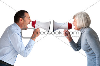 man and senior woman arguing