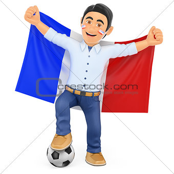3D Football fan with the flag of France