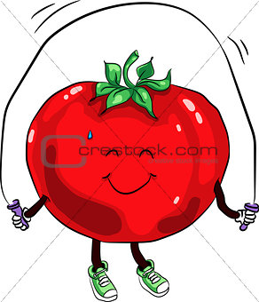 beautiful ripe tomato jumping rope