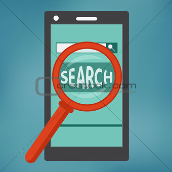 Smart phone with search engine icon.