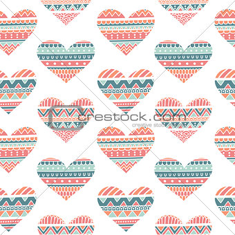 Seamless Pattern with Hearts in Ethnic Style
