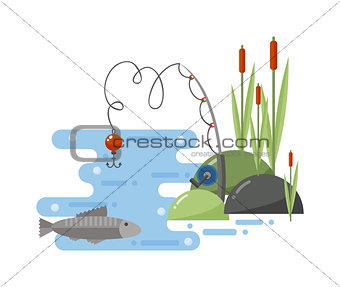 Fishing landscape vector iillustration.