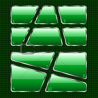 Set of green plates on abstract background.