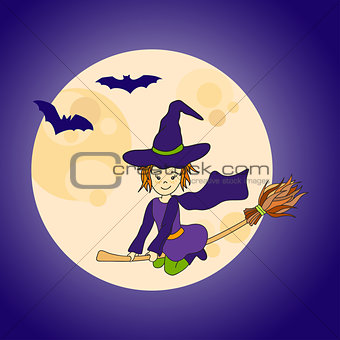 Cute little witch flying