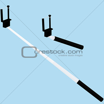 Monopod icon sign vector illustration, selfie-stick isolated on blue