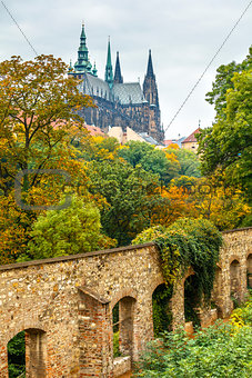 Prague autumn landscape with Saint Vitus Cathedral