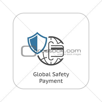 Global Safety Payment Icon. Flat Design.