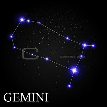 Gemini Zodiac Sign with Beautiful Bright Stars on the Background