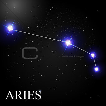 Aries Zodiac Sign with Beautiful Bright Stars on the Background 
