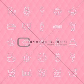 Baby and Toys Line Icons Set over Polygonal Background
