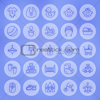 Line Circle Baby and Child Icons Set