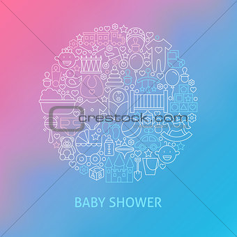 Thin Line Baby Shower Icons Set Circle Concept