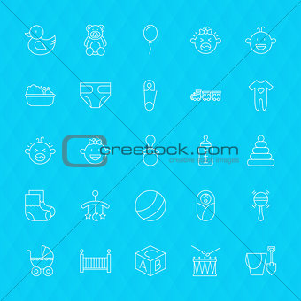Toys and Baby Line Icons Set over Polygonal Background