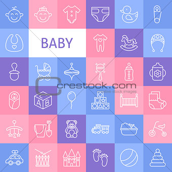 Vector Line Art Baby Icons Set