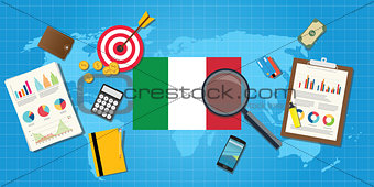italy economy economic condition country with graph chart and finance tools vector graphic