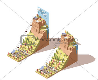 Vector isometric cableway to the hill infographic