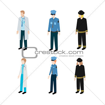 Set occupations police, firefighters and doctors