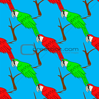Big Red and Green Parrot Isolated. Bird Pattern