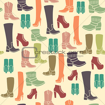 Seamless pattern with flat icons of womens shoes