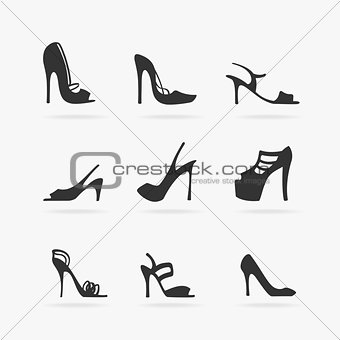 Set of Women Shoes Vector Silhouette