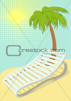 Sunbed under palm tree on tropical beach