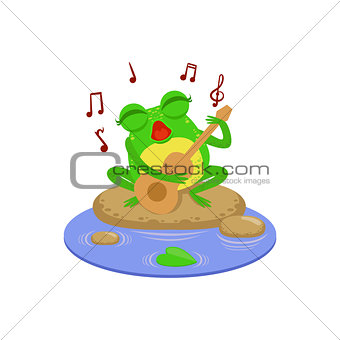 Cartoon Frog Character Playing Guitar