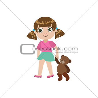 Girl Walking With Teddy Bear