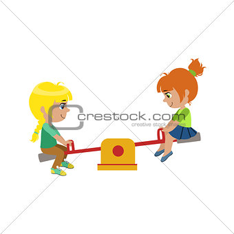 Girls On Seesaw Playground