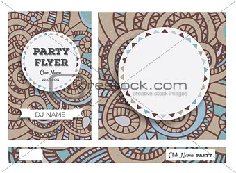 Club Flyers with copy space and hand drawn abstract background.