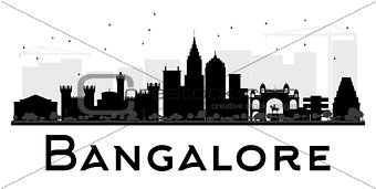 Bangalore City skyline black and white silhouette. 