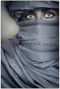 Beautiful Blue Eyed Woman Female Wearing a Veil