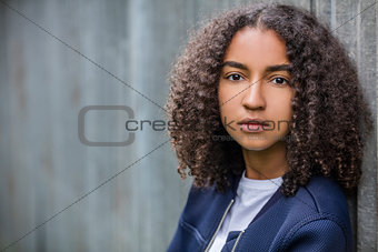 Sad Mixed Race African American Teenager Woman 