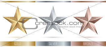 Vector illustration of realistic metallic 3 stars
