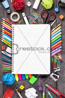 Various office supplies on desk