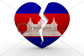 Broken white heart shape with Cambodia flag