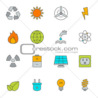 Eco energy color line icons