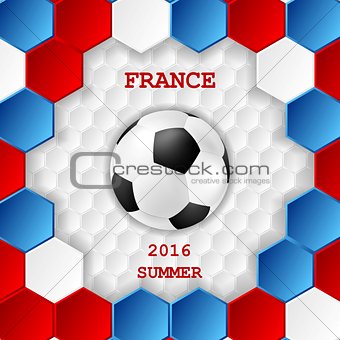 Bright soccer background with ball. French colors