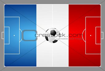 Bright soccer background with ball. French colors football field